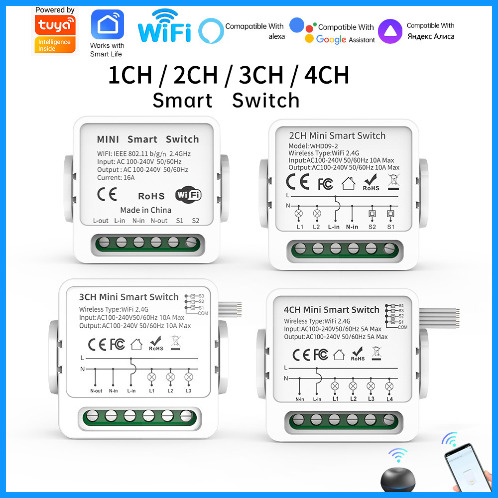 Smart Home Lighting - Interrupteur intelligent WiFi Tuya 1/2/3/4 voies,