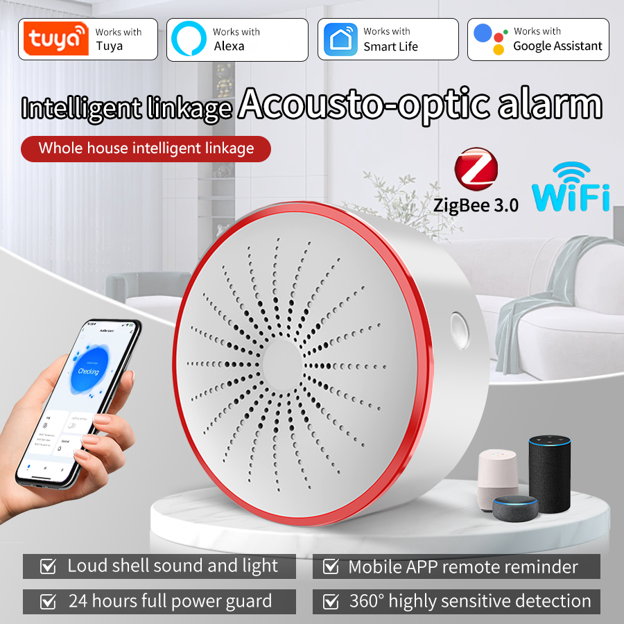 Smart Home Ecosystems - Sirène d'alarme intelligente Tuya WiFi ZigBee,