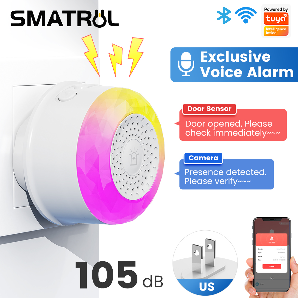 Smart Home Europe - Capteur d'alarme sonore et lumineux WiFi