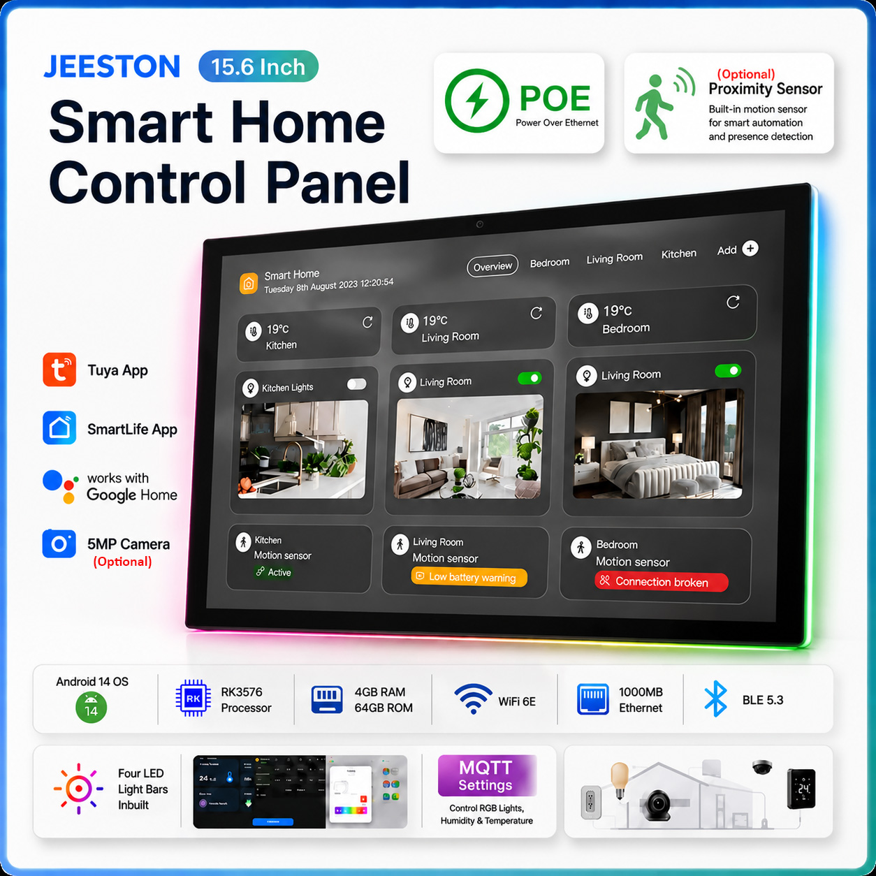 Smart Home Mqtt - Panneau tactile intelligent mural de 15,6